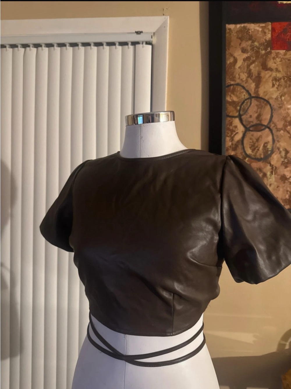 Faux leather tie back top